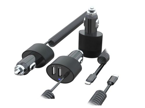 MCE76 37545 autós töltő 2xUSB, 5.2A, 1.8m spirálvillám