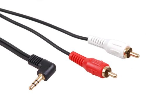 Maclean MCTV-825 audio kábel, 3.5 mm jack, 90 fokos dőlésszög, 2 RCA, 3 m, Fekete