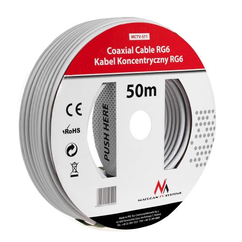 Antenna/műholdas koaxiális kábel, Maclean Energy, 1.0CCS RG6, 50M, fehér