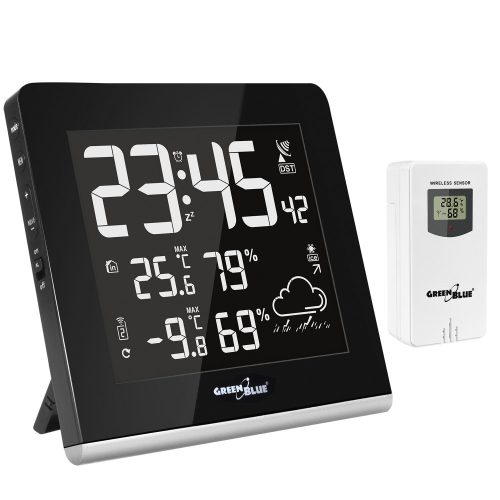 Vezeték nélküli meteorológiai állomás 9 színben GreenBlue GB151 DCF VA LCD