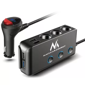  Maclean autós szivargyújtó aljzat osztó, feszültségmérő, 3 szivargyújtó aljzat, 1xQC 3.0, 3xUSB, 6.8A, 1xPD 18W, max 12