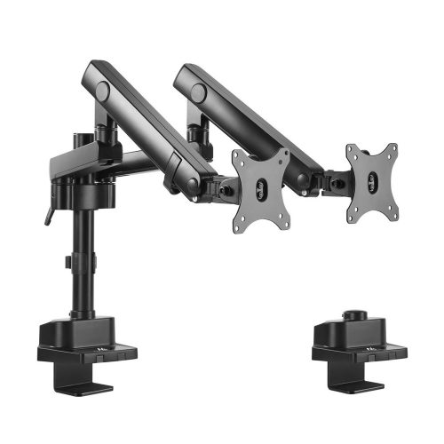 Brackets Asztali Állvány 2 Monitorhoz, alumínium és acél, állítható karok, gázrugók, 17 - 32 hüvelyk, 2x8KG, 2x USB 3.0, fekete