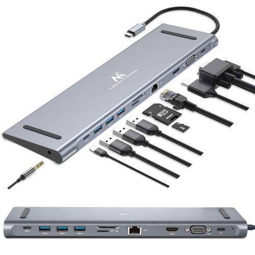 HUB adapter USB Maclean dokkoló állomás, Type-C - HDMI / USB 3.0 / USB-C / VGA / RJ-45, alumínium ház, MCTV-850