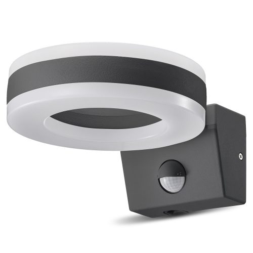 Maclean LED lámpa, fali, PIR érzékelővel, PC + ALU, 20W, 1700lm, IP65, Neutral White 4000K, szürke, MCE365