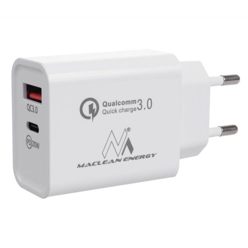 Maclean 20W hálózati töltő, PD, MCE485W, Quick Charge 3.0, fehér