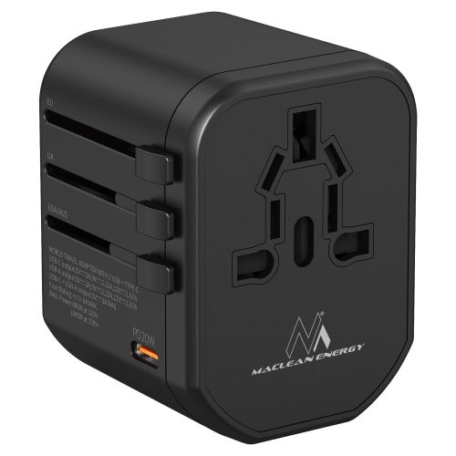 Univerzális hálózati adapter MCE238N, 2xUSB 3A és USB-C PD 20W, 8A biztosítékok