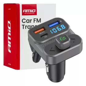 Autós FM-adó 2×USB-A 1×USB 12v 24v amio-04649