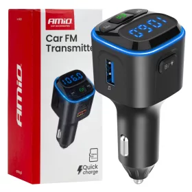   Autós FM adó microSD kártyával, 1×USB-A, 2×USB-C, 12V, 24V, amio-04651