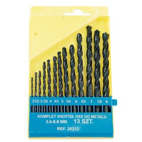   Fém fúrószárak, 13 db-os készlet (2,0-8,0 mm), műanyag doboz