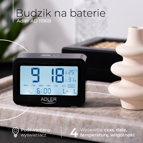 AD 1196 fekete Elemmel működő ébresztőóra