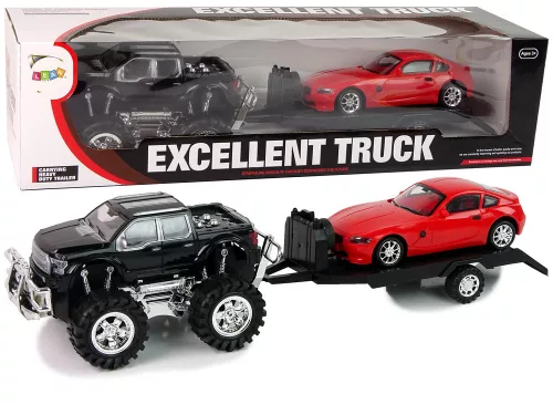 Járműszett Fekete Monster Truck Fehér Vontató 58 cm