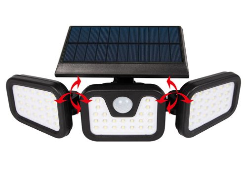 67-495# Napelemes utcai lámpa 3 reflektorral + érzékelővel