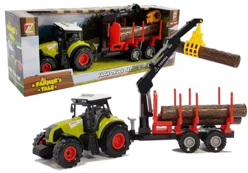 Traktor erdészeti pótkocsival, rönkszállítóval és karral
