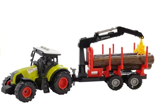 Traktor erdészeti pótkocsival, rönkszállítóval és karral