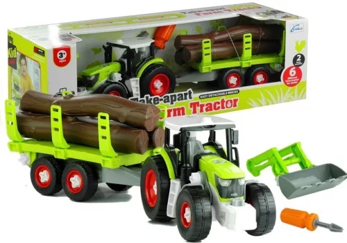 Szétszerelt traktor utánfutóval és fával 43 cm