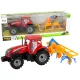 Piros traktor gereblyével, súrlódóhajtással