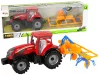 Piros traktor gereblyével, súrlódóhajtással