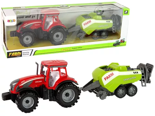 Piros mezőgazdasági traktor zöld vetőgép súrlódásos meghajtással