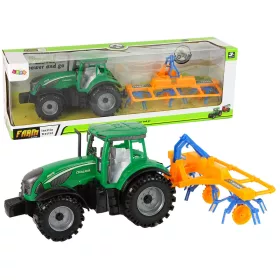 Zöld traktor, gereblye, súrlódóhajtás