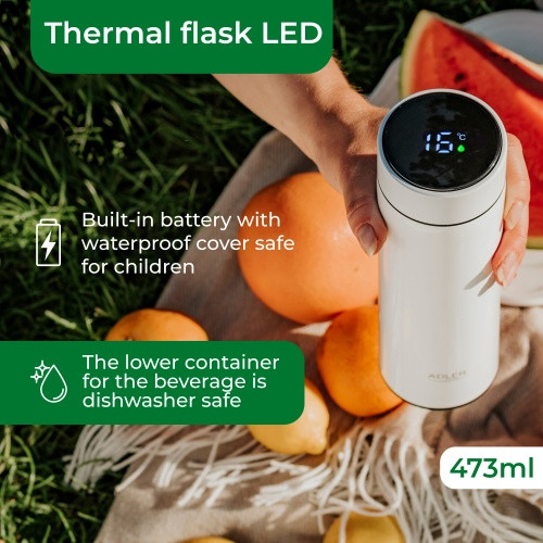 AD 4506 fehér LED termosz 473ml fehér
