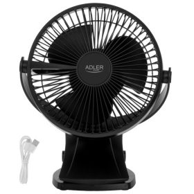   AD 7342 fekete asztali ventilátor csipesszel | újratölthető | 15,5 cm | 360°-os forgatás | USB-C |