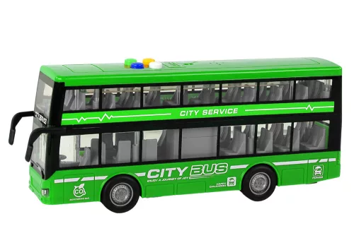 Elemmel működő emeletes busz fényei, hangjai, súrlódásos meghajtó zöld 1:16