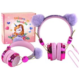   Vezetékes fejhallgató rózsaszín árnyalatokban, állítható fülekkel és mikrofonnal