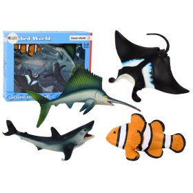   5 darabos tengeri állatfigura készlet: cápa, delfin, rája