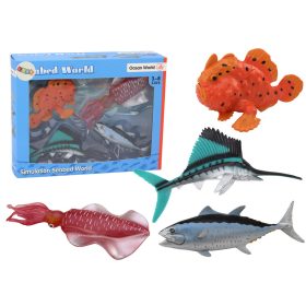   4 darabos tengeri állatok, óceáni halak, tintahal figurák szettje