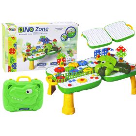   Asztali bőrönd barkácskészlet dinoszaurusz blokkok kirakós csavarhúzó 249 db.