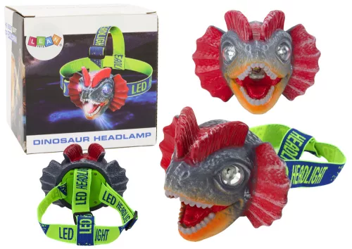 Dinoszaurusz fejlámpa állítható fejpánttal és 3 LED-del