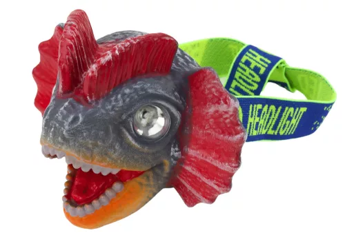 Dinoszaurusz fejlámpa állítható fejpánttal és 3 LED-del