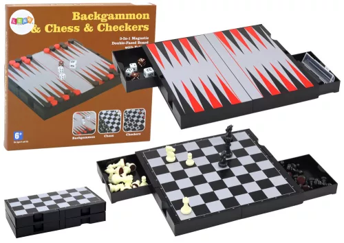3 az 1-ben játékkészlet: mágneses tábla, sakk, dáma, backgammon