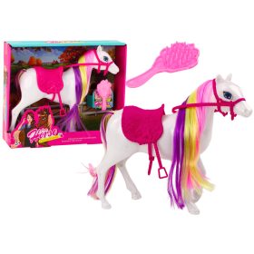   Lófigura, fehér ló, fésülőnyerges, istálló, farm, aranyos ló