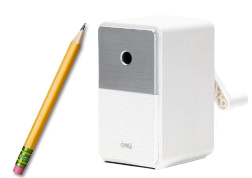 Ceruzahegyező tartállyal, pengeállítással, fehér