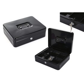 Fém persely rekeszekkel, 2 kulccsal, fekete