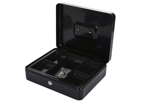 Fém persely rekeszekkel, 2 kulccsal, fekete