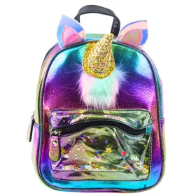   Gyerek hátizsák Unikornis Szarvval Mozgó Konfetti Szivárvány 25cm 4.5L