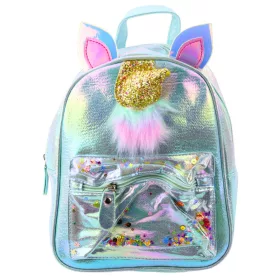   Gyerek hátizsák Unikornis Szarvval Mozgó Konfetti Kék 25cm 4.5L