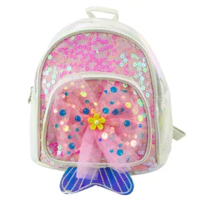   Gyerek hátizsák flitteres tüll masnival, fehér, 20 cm, 3,8 l