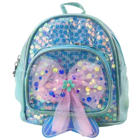   Gyerek hátizsák flitteres tüll masnival, kék, 20 cm, 3,8 l