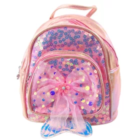   Gyerek Hátizsák Flitteres Tüll Masnival Rózsaszín 20cm 3.8L
