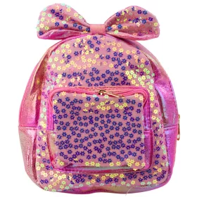   Gyerek hátizsák flitterekkel, virágokkal, masnival, rózsaszín, 22 cm, 2,8 l