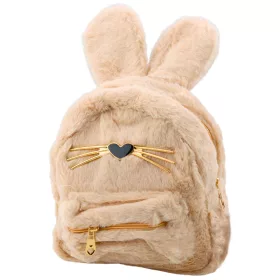   Gyerek Szőrös Plüss Hátizsák Nyúl Fülekkel, Orrral és Bajuszokkal Bézs 3L 22cm