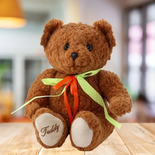 Plüss Játék Maci Zöld-Piros Masni Barna 30cm