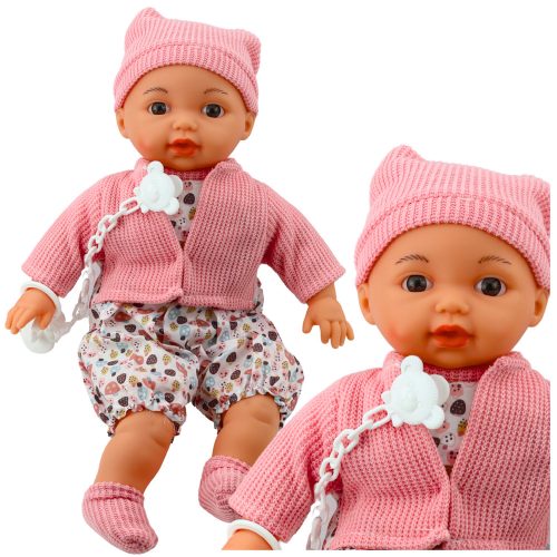 Baby Doll pulóver sapka cumi láncon rózsaszín 40cm