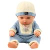 Baby Doll kék kötött ruhában és sapkában