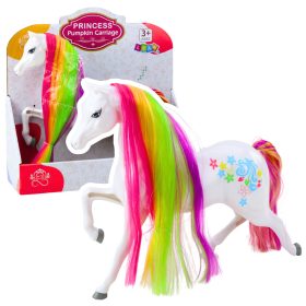  Nagy Mesebeli Ló Figura Szivárvány Sörény Színes Díszek Fehér