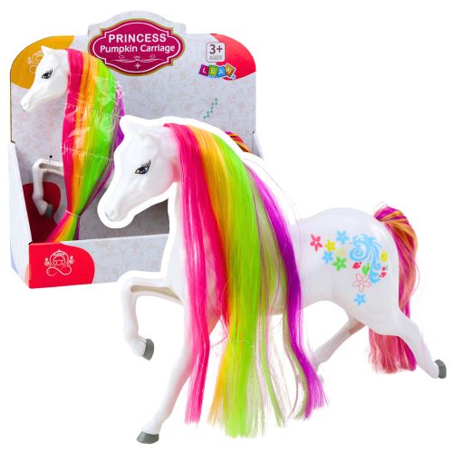 Nagy Mesebeli Ló Figura Szivárvány Sörény Színes Díszek Fehér