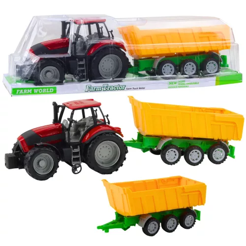 Mezőgazdasági traktor sárga utánfutóval, piros, 46 cm